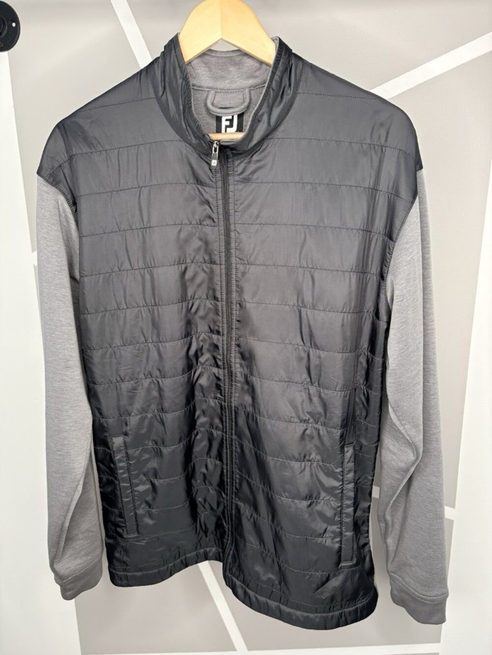 FootJoy Full Zip Hybrid Golf Jacket Men’s L Black Grey Quilted Fleece Lined